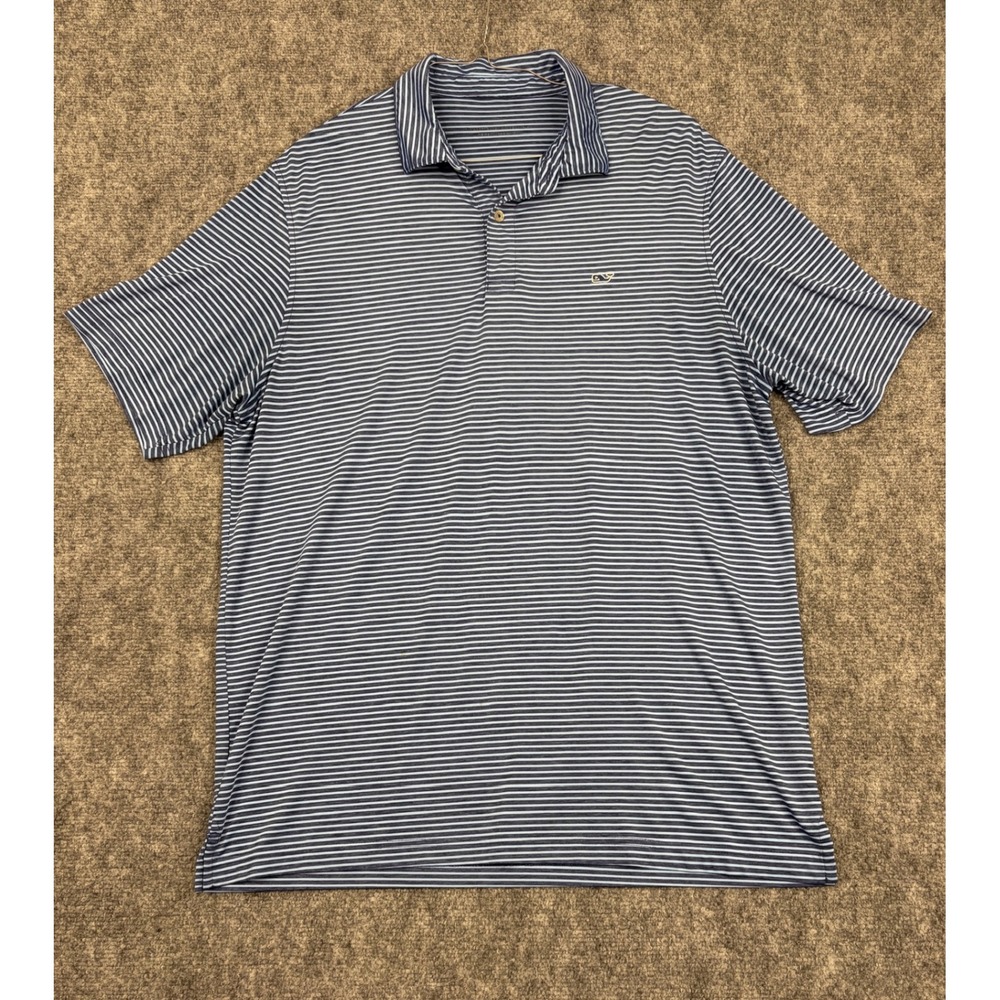 Vineyard Vines Mens Performance Polo Shirt Navy Blue White Striped Large L